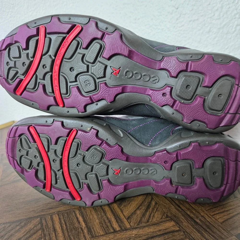 ECCO Walking‎ Shoes Leather Comfort Sneakers Gray Purple Womens 8 8.5 EU39